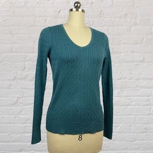 Talbots Pima Cotton Classic Cable V-Neck Sweater M